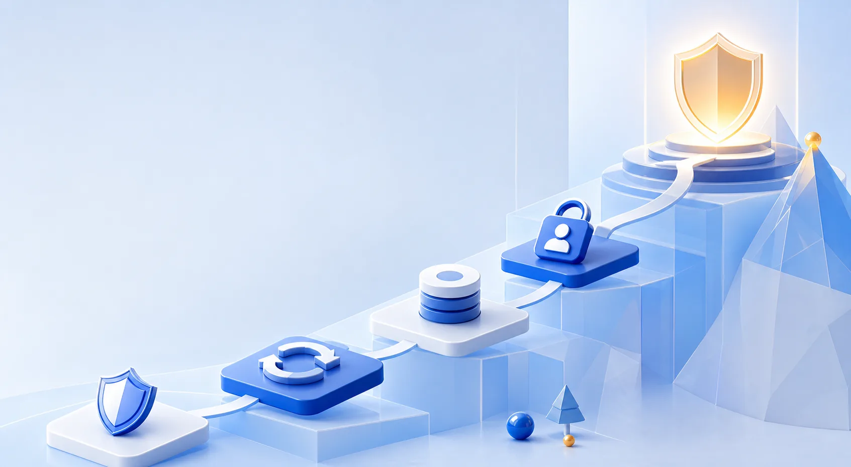 Abstract blue action path rising through practical security steps